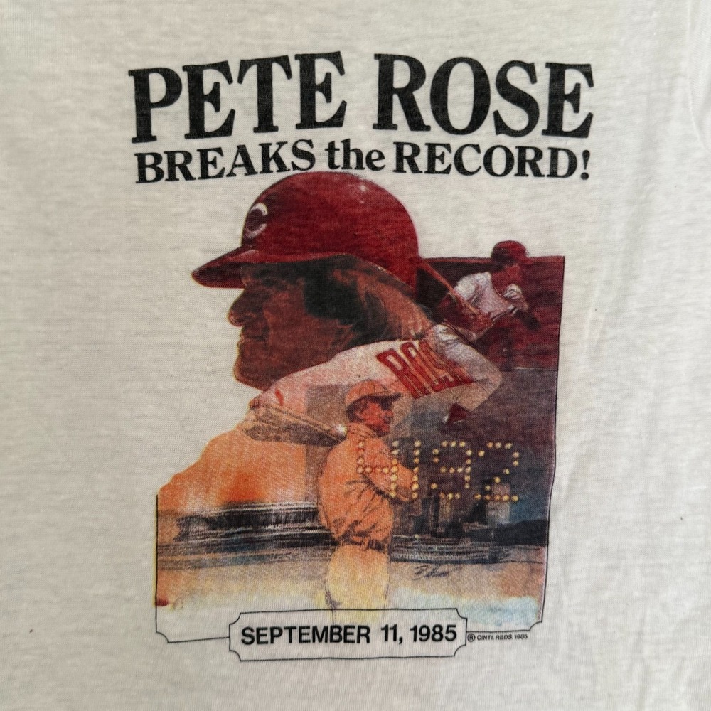 NEW Vintage 1985 Pete Rose Breaks the Record Cincinnati Reds T Shirt Boys 10-12 - Picture 2 of 8